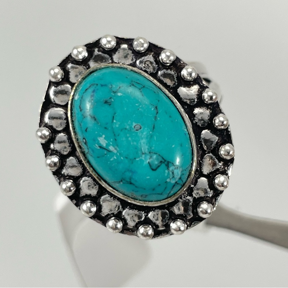 Beautiful Boho Dyed Blue Howlite Silver Artisan Ring Sz 9